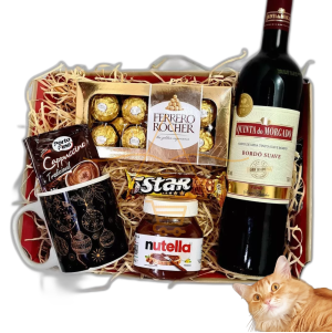 Cesta De Chocolates Vinho Premium Caneca Presente Aniversario