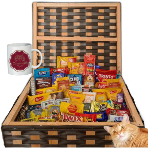 Cesta No Baú Caneca Café Da Manhã E Chocolate Presente 52 Itens